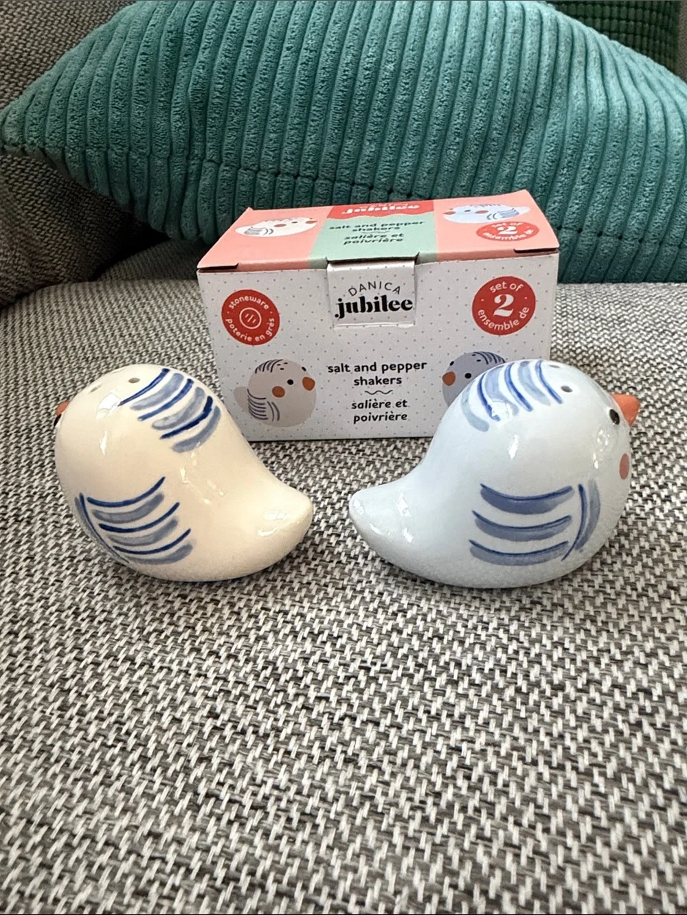 Danica Jubilee Blue & Cream Bird Salt and Pepper Shakers - Set of 2 New in Box